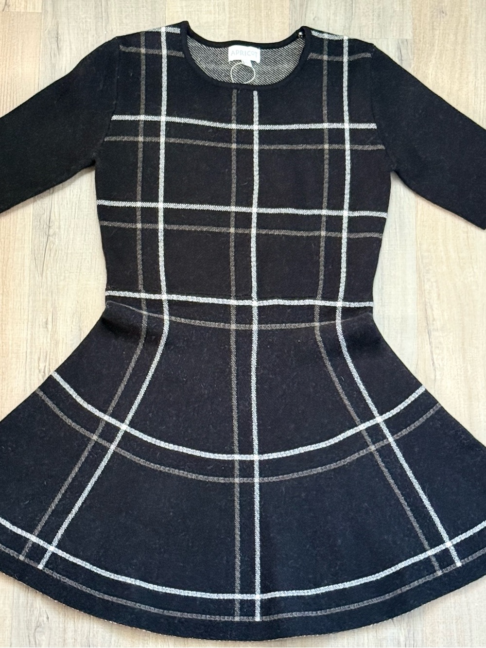 APRICOT Black Grey Plaid Warm Whimsigoth Fit Flare Mini Women’s Sweater Dress